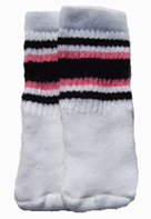 Infant-baby white tube socks with Black/Bubblegum Pink stripes