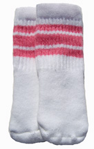Infant-baby white Tube Socks with Bubblegum Pink stripes