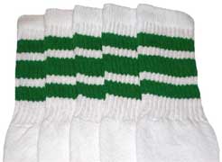 Kids Green Striped White Tube Socks