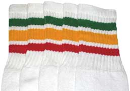 Kids Rasta Striped White Tube Socks