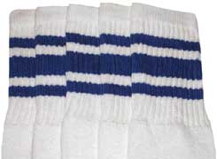  vintage basketball Knee High White Tube Socks with Royal Blue stripes