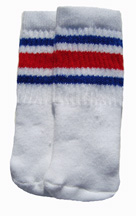 Infant-baby white tube Socks with Royal Blue/Red Stripes